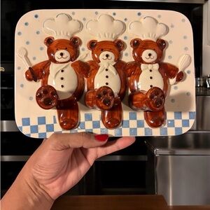 Vintage Teddy Bears chef wall hooks 80s charming brown bears